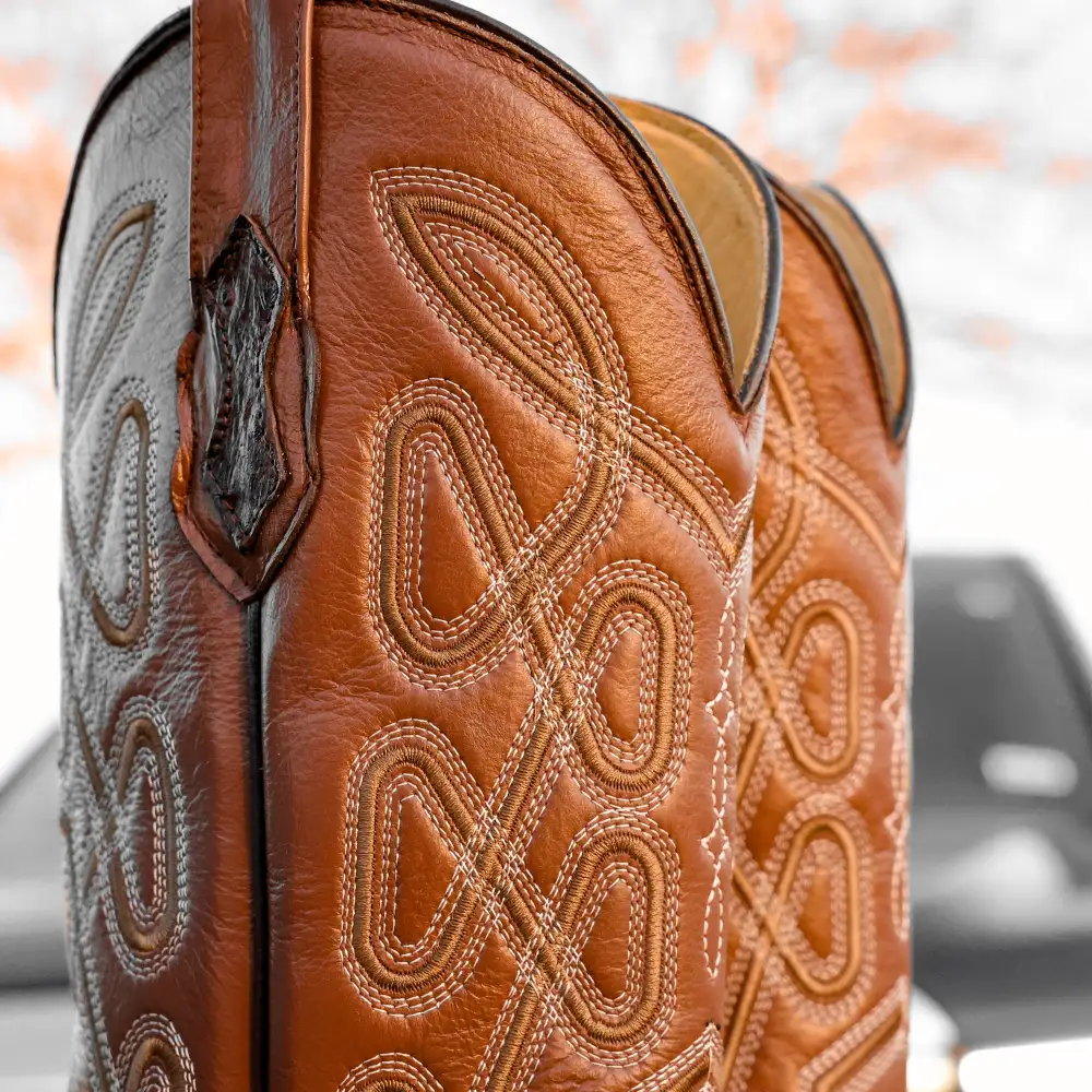 Chocolate Brown Ostrich Leather Boots - Square Toe