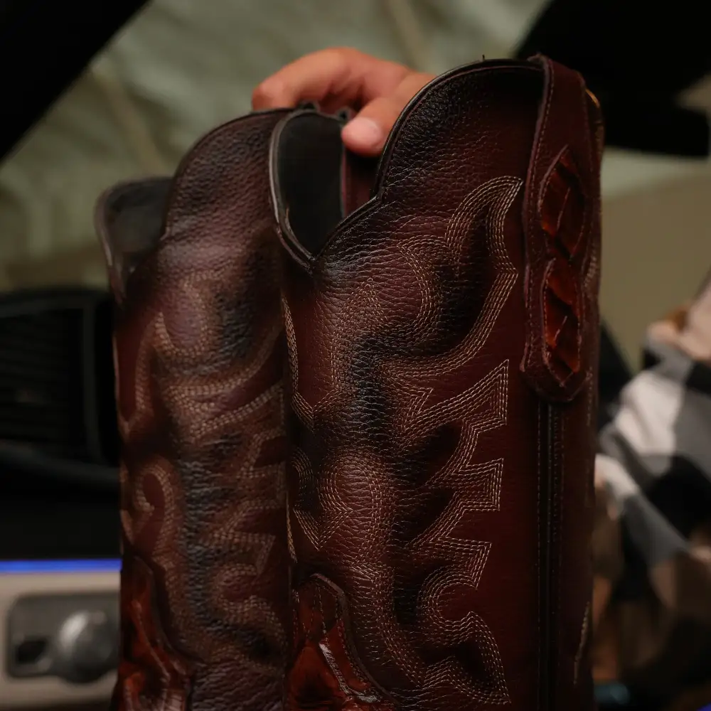 Cognac Pirarucu Leather Boots—Square Toe