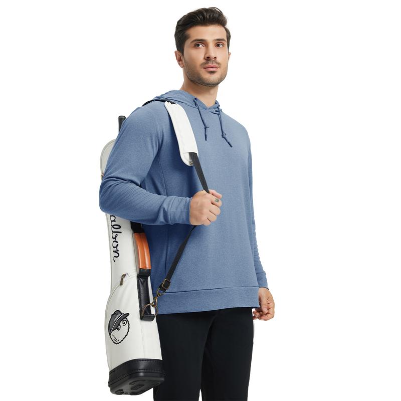 Men’s Solid Color Lightweight Golf Hoodie, 4-Way Stretch Breathable Dry Fit Pullover, Athletic Casual Fall Fashion drawstring sweatshirt Menswear Tops