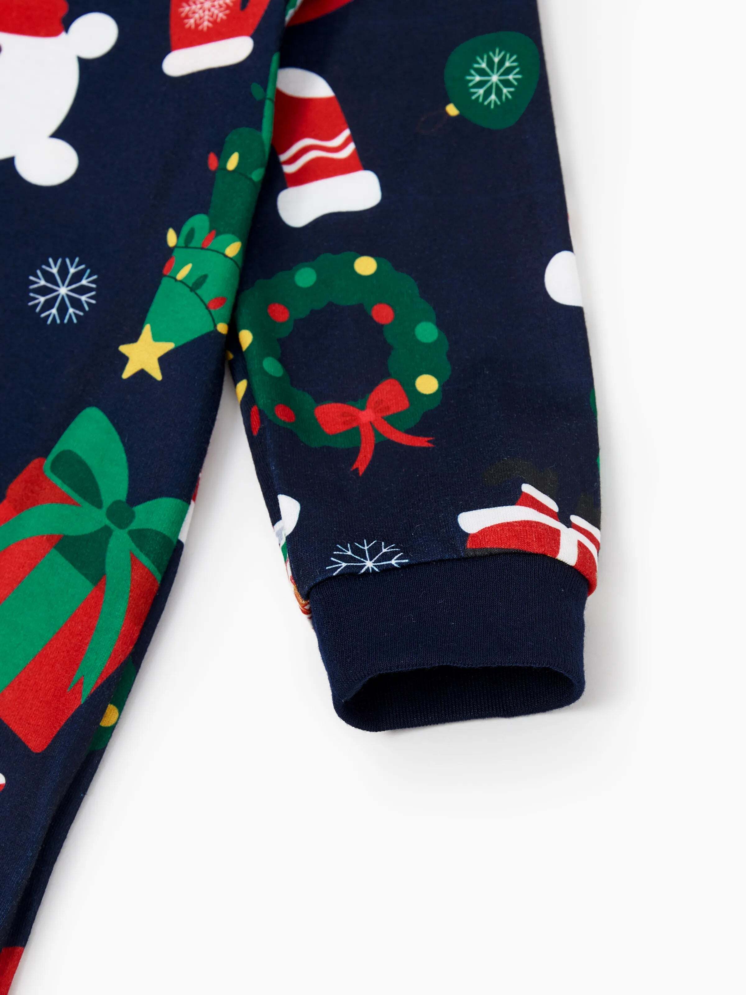 Christmas Matching Family Pajamas Set Glow In The Dark Santa Claus Dark Blue PJS with Christmas Socks Deep Blue