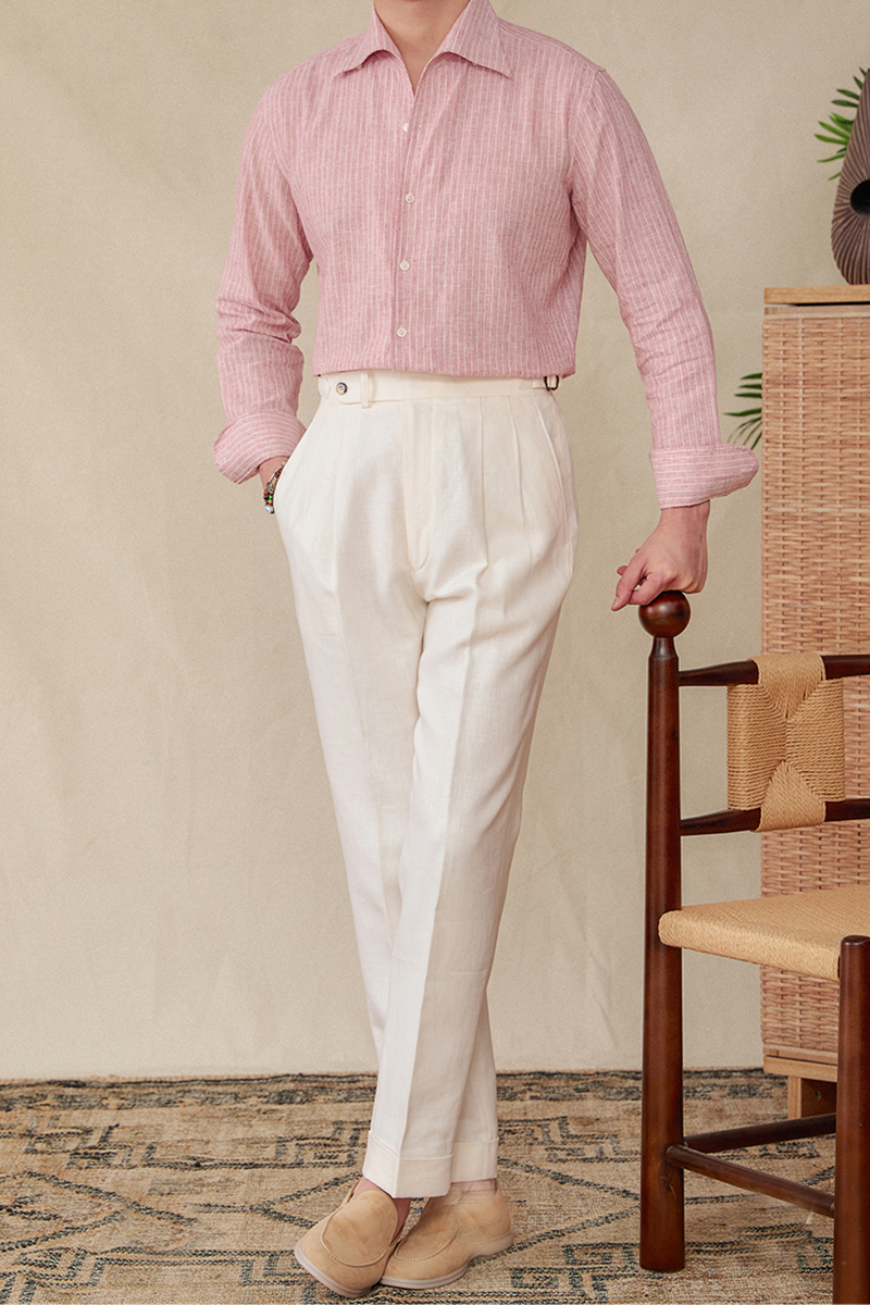 Men's Linen Blue Pinstripe Dress Shirts