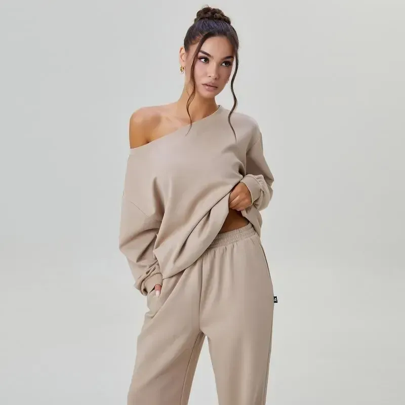 Women’s Sloping Shoulder Top & Wide Leg Pants Set