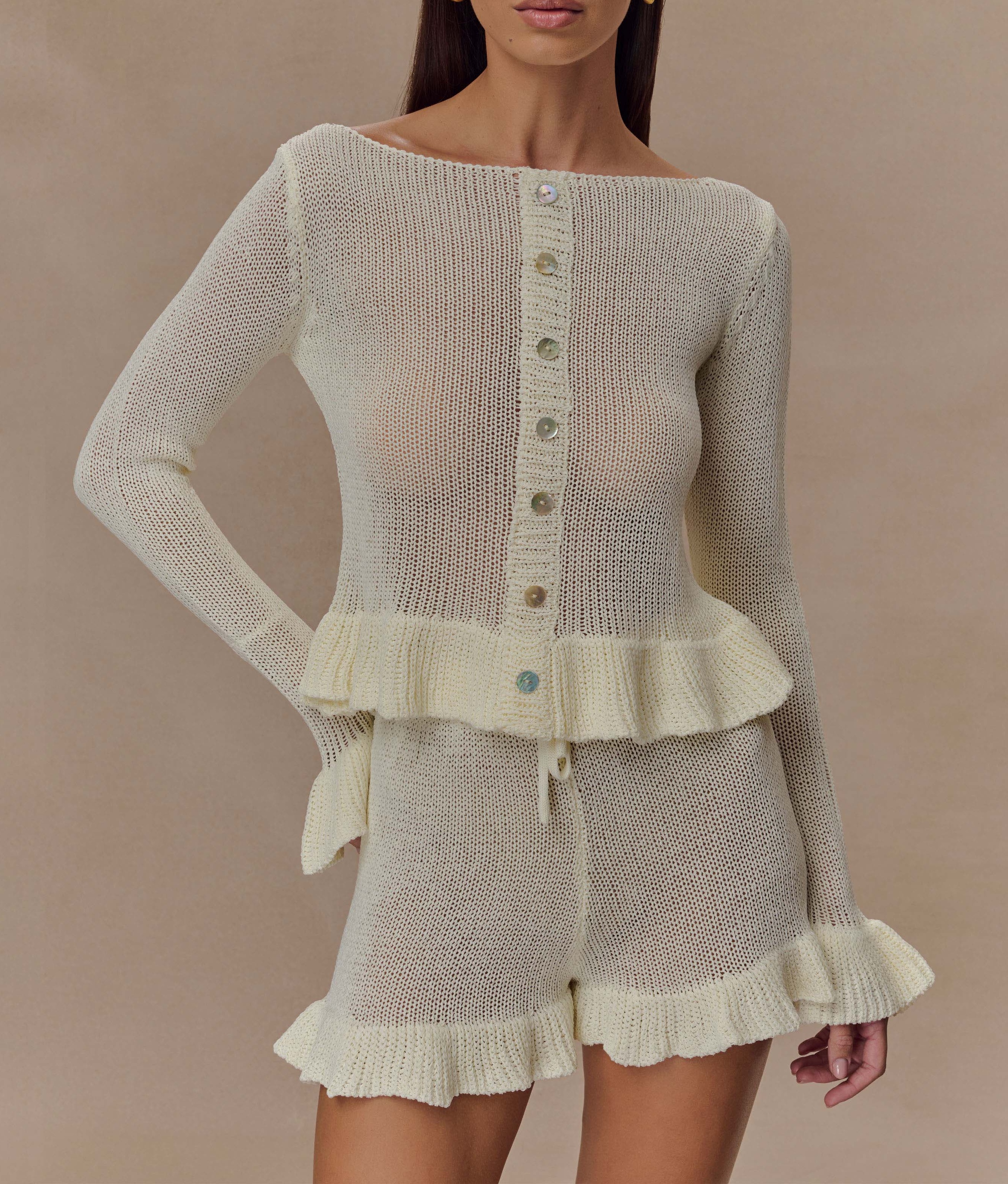 White Knit Frill Shorts