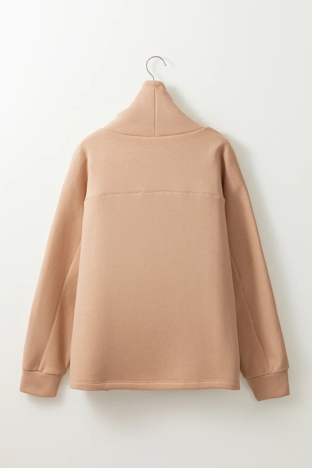 Light French Beige Drawstring Turtleneck Dolman Sleeve Sweatshirt