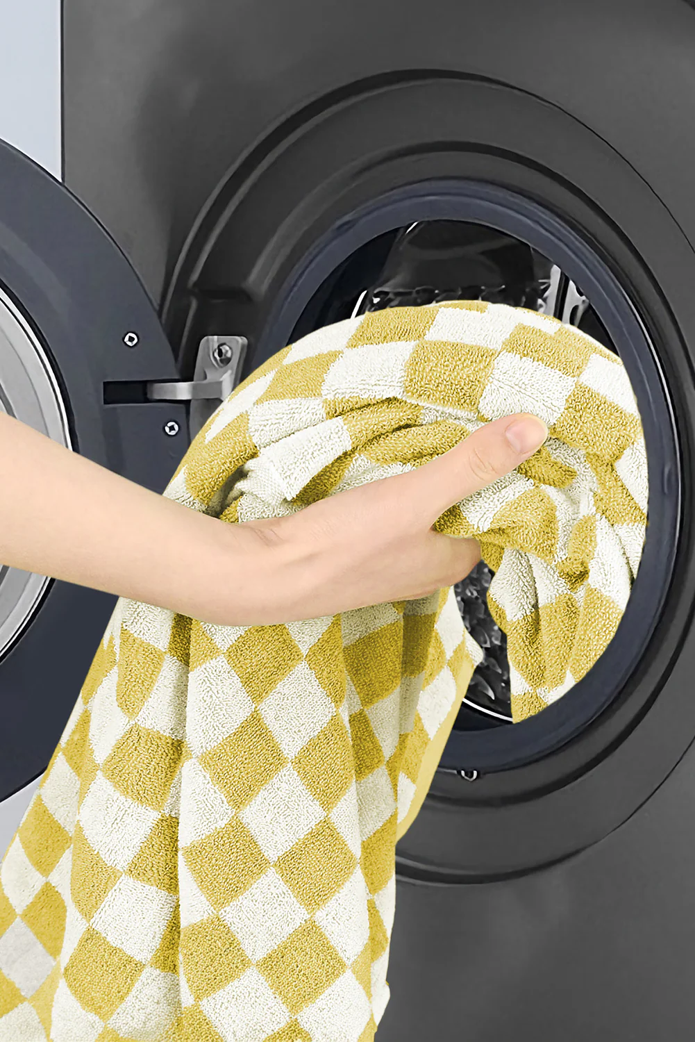 Yellow Cream Checkered Print Soft Large Bath Towel