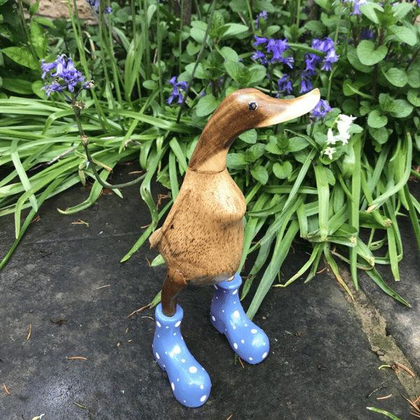 Handmade Carved Wellies Duck Family