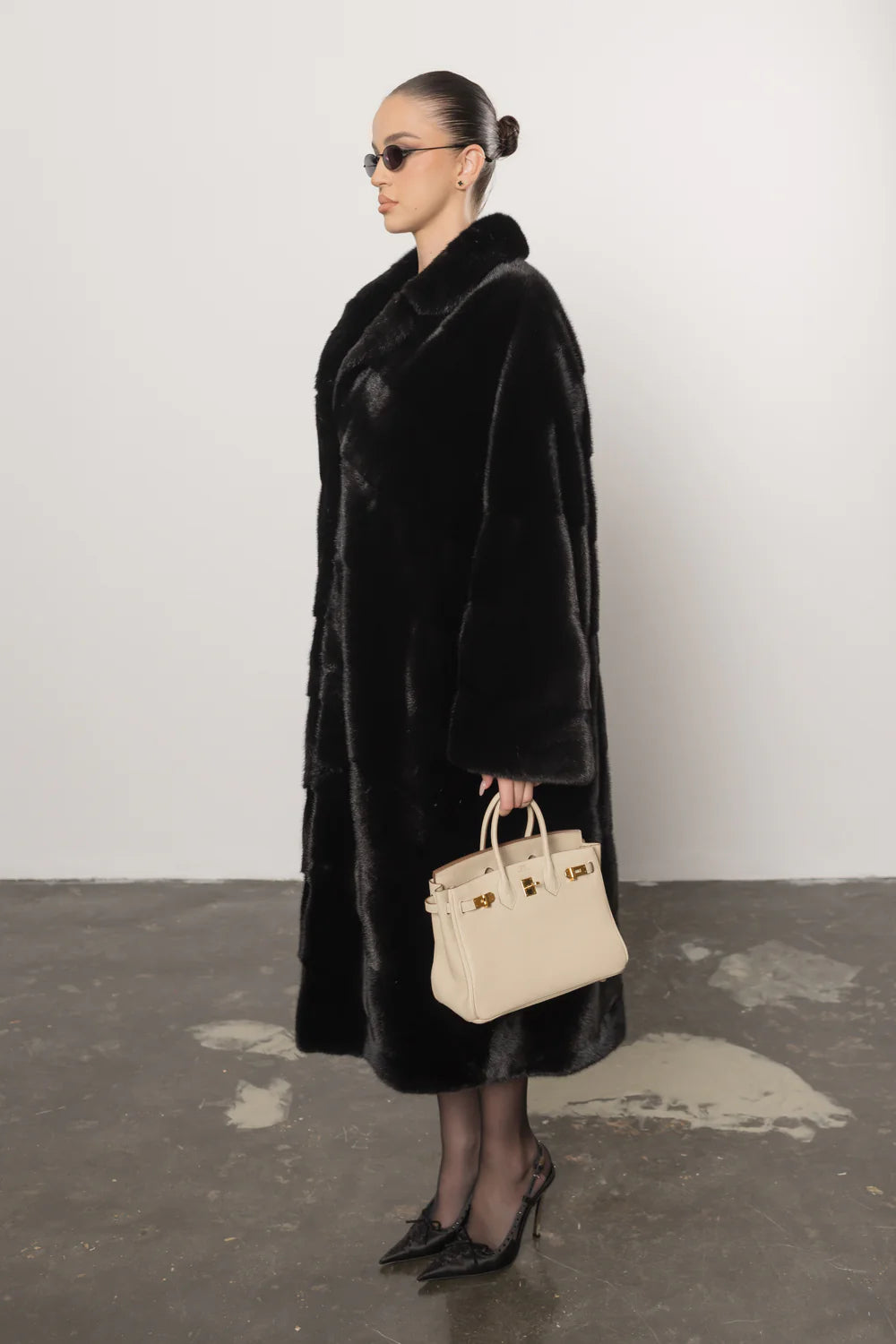 Palton din Blană Naturală de Vizon, Femei, Diamond Black 417