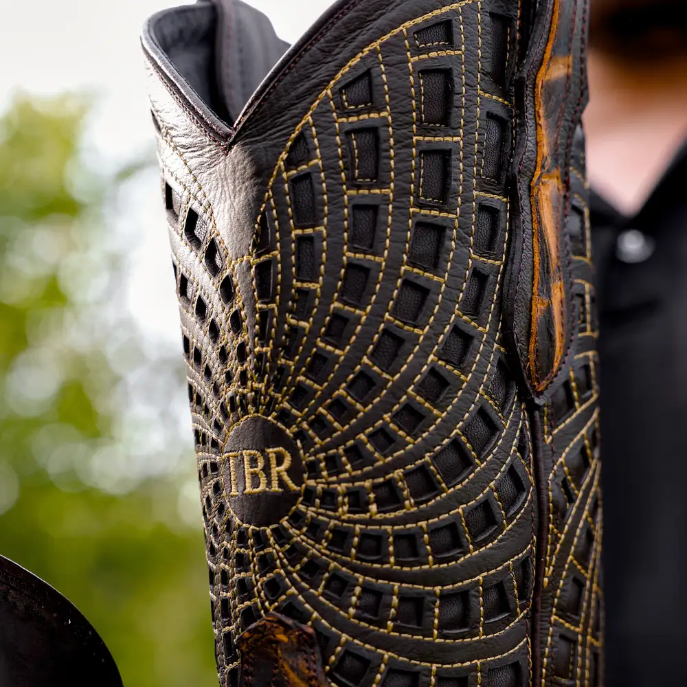 Matte Rustic Black/Honey Pirarucu Leather Boots - Square Toe