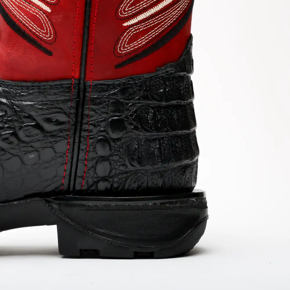 Black Caiman Neck Leather Boots With 3D Lightweight Sole - Composite Toe