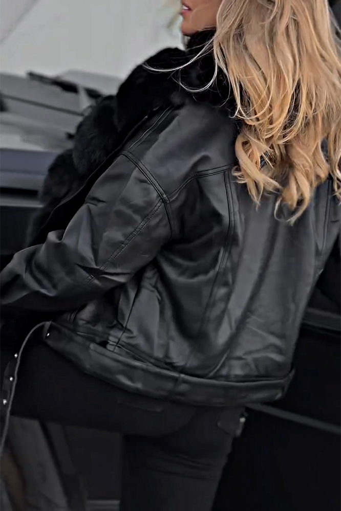 Stylish fur patchwork leather jacket
