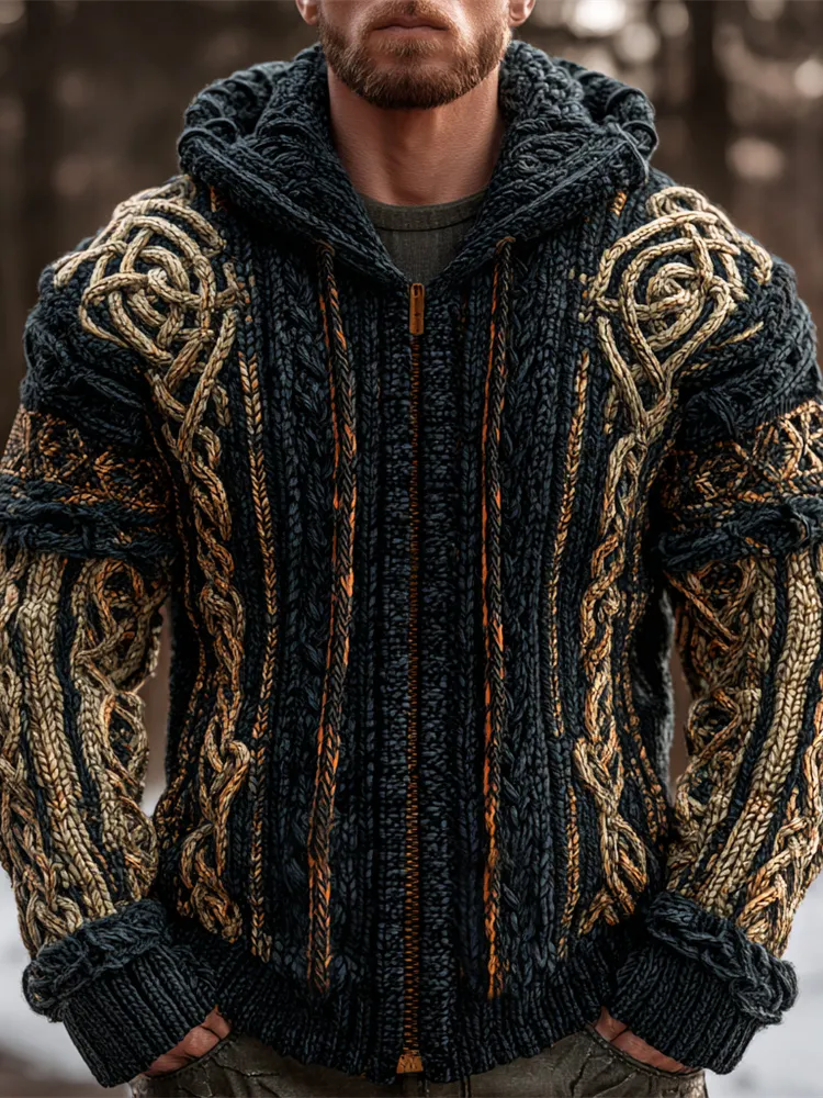 Viking Celtic Knot Men's Hooded Zip-up Sweater