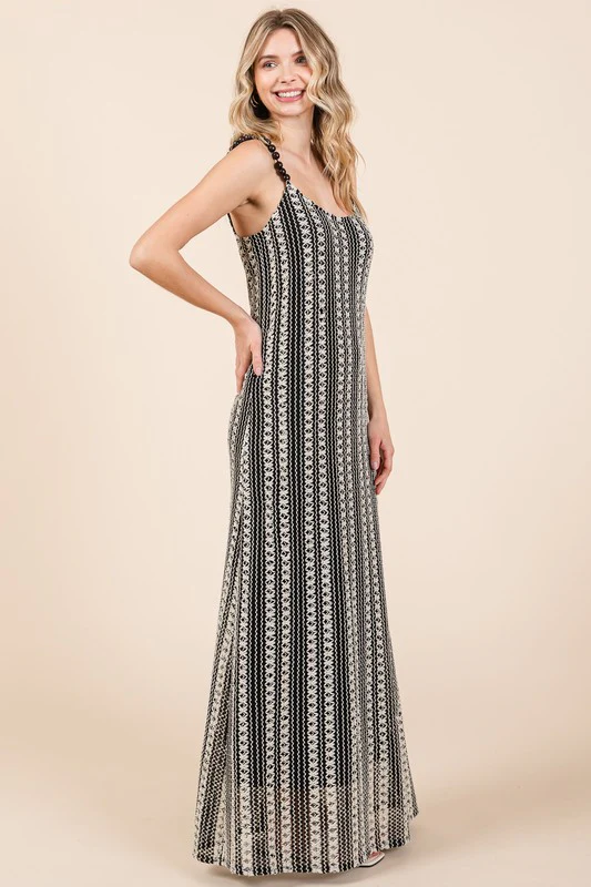 GeeGee Plus Size Striped Scoop Neck Beaded Strap Maxi Cami Dress