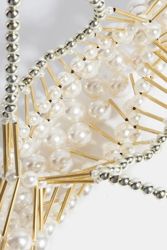 Fame Pearl and Metallic Tube Crescent Handbag