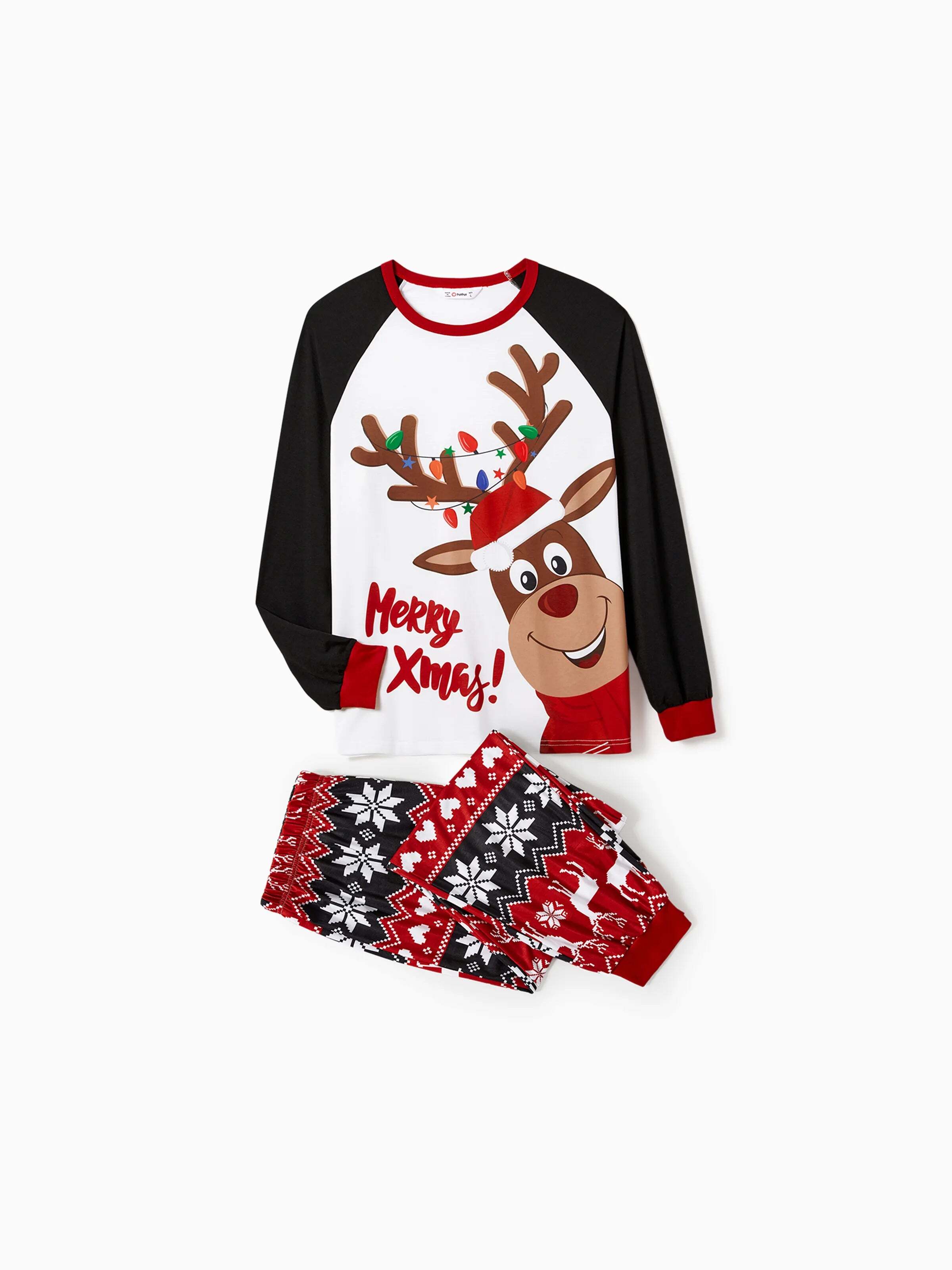 Christmas Reindeer Print Family Matching Pajamas Sets with Christmas Socks Black