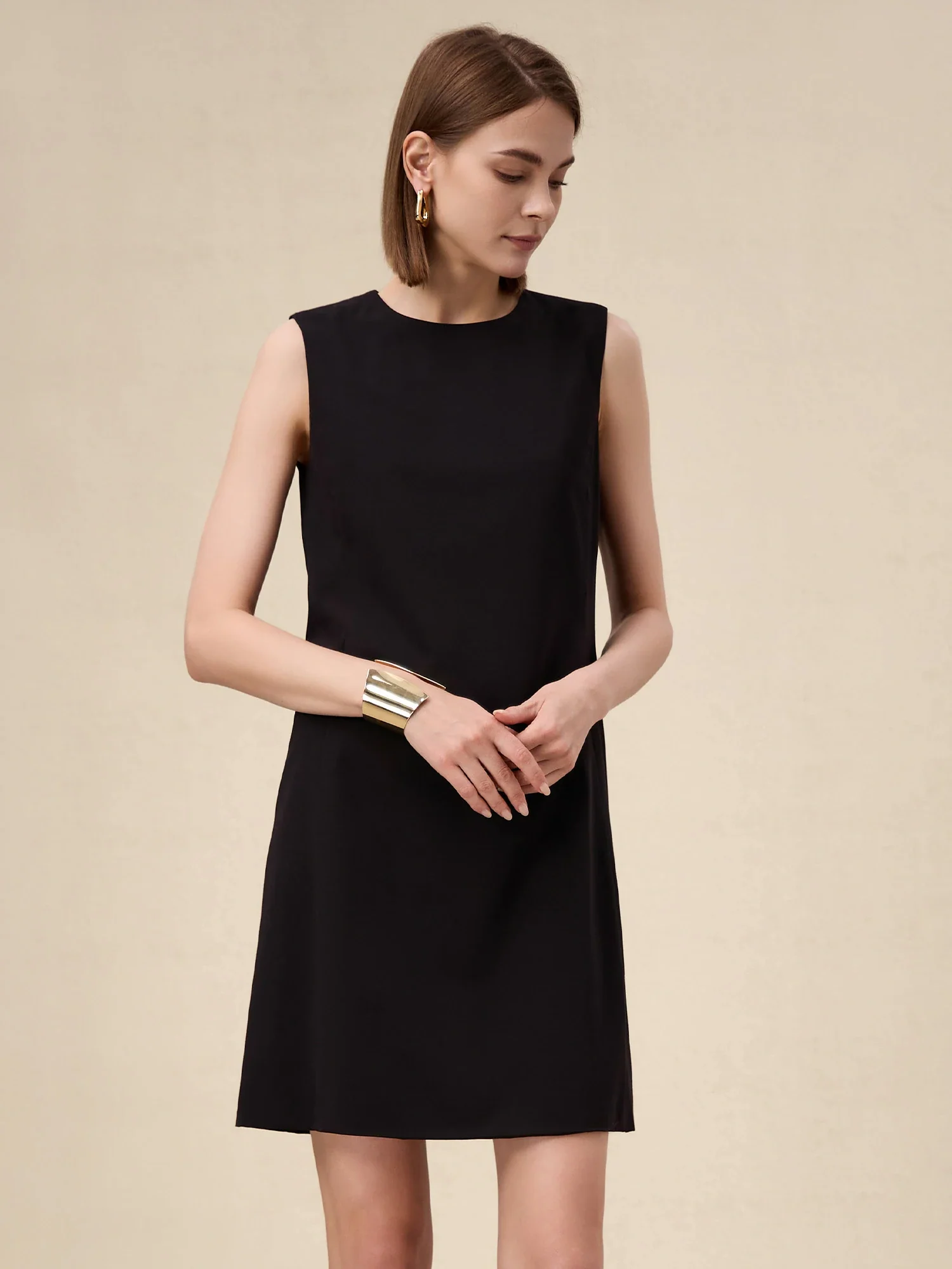 Wool Round Neck Sleeveless Simple Dress