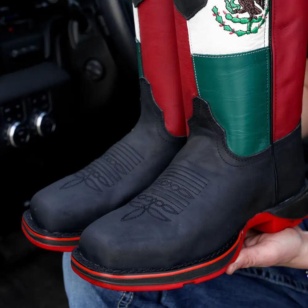 Black MEXICO Flag Leather Work Boots - Composite Toe