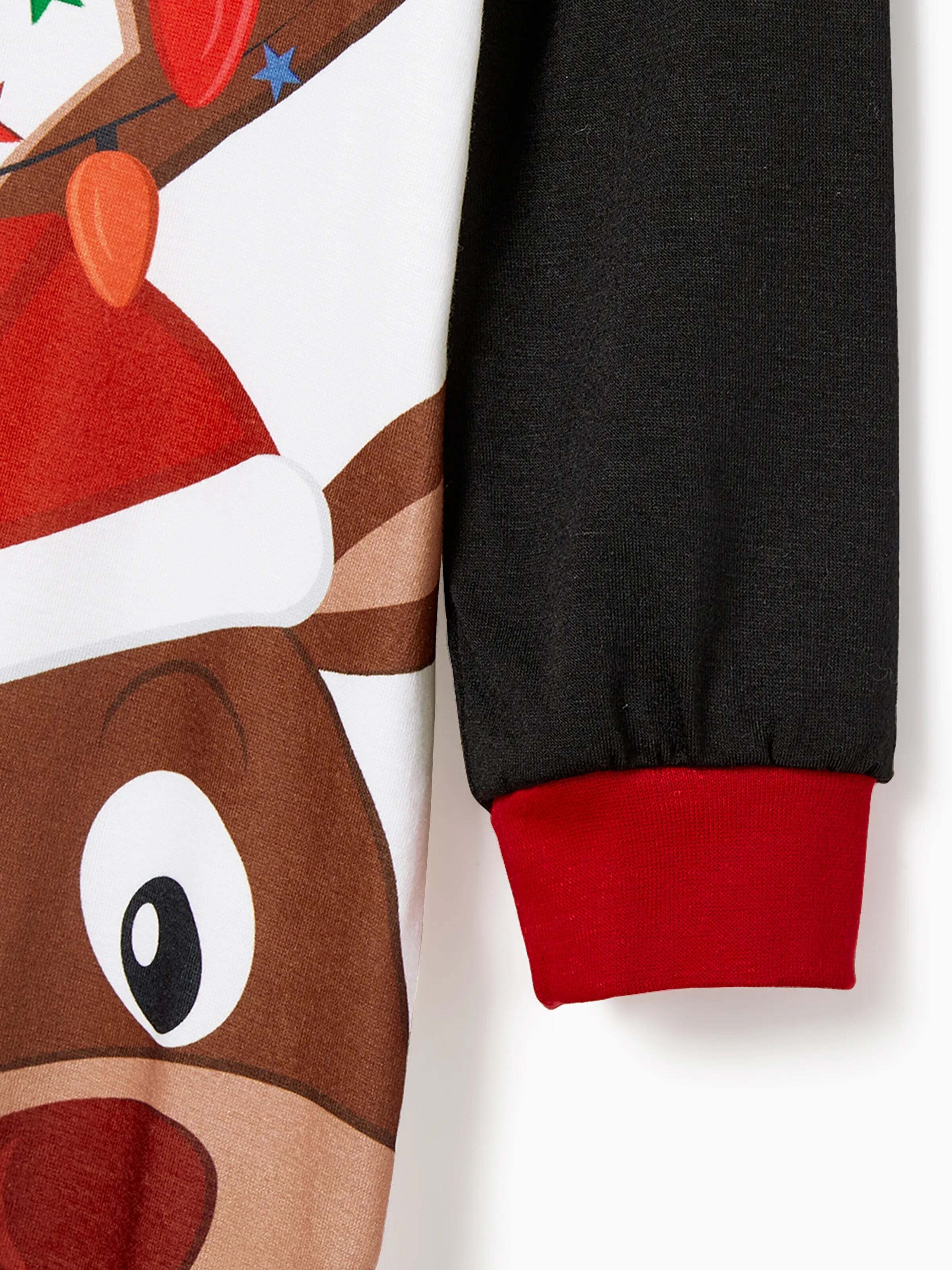 Christmas Reindeer Print Family Matching Pajamas Sets with Christmas Socks Black