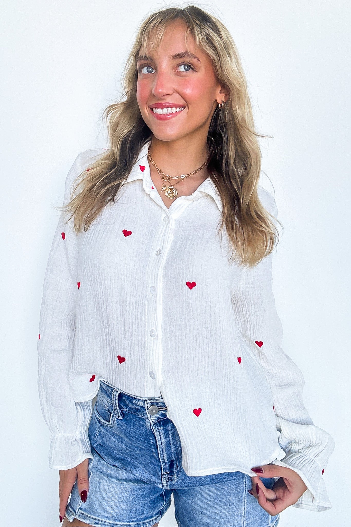 Heart Embroidered Button Down