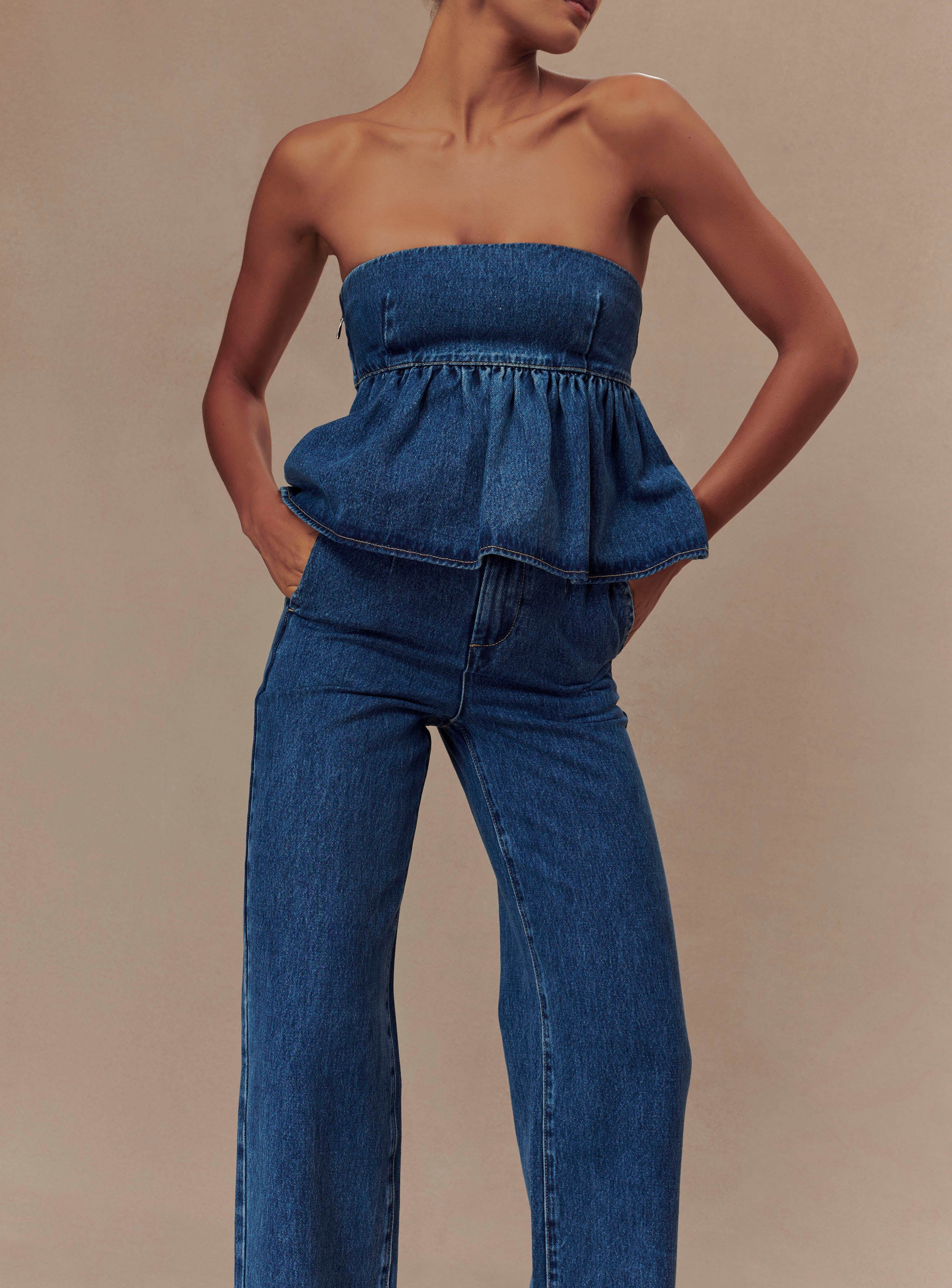 Blue Wide Leg Denim Jeans