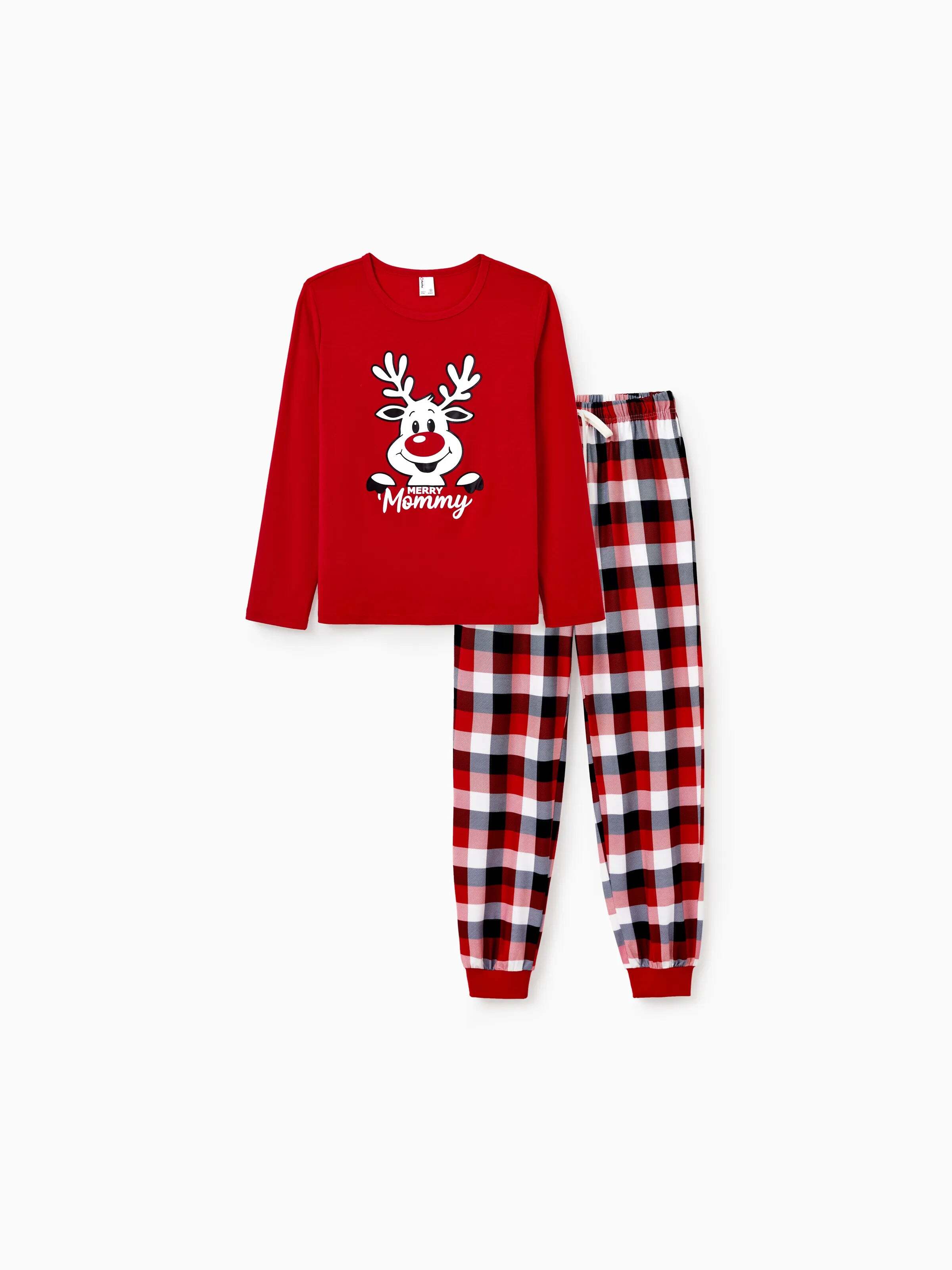 Christmas Matching Family Pajamas Set Glow In The Dark Reindeer Print PJS with Christmas Socks Red
