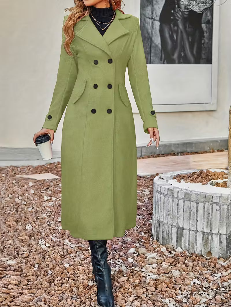 New Women Double Breasted Simple Design Woolen Coat