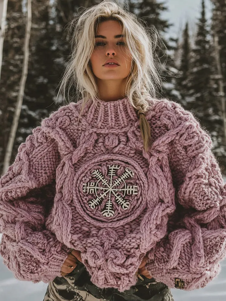 Women's Viking Vegvisir Rune Knit Crew Neck Sweater