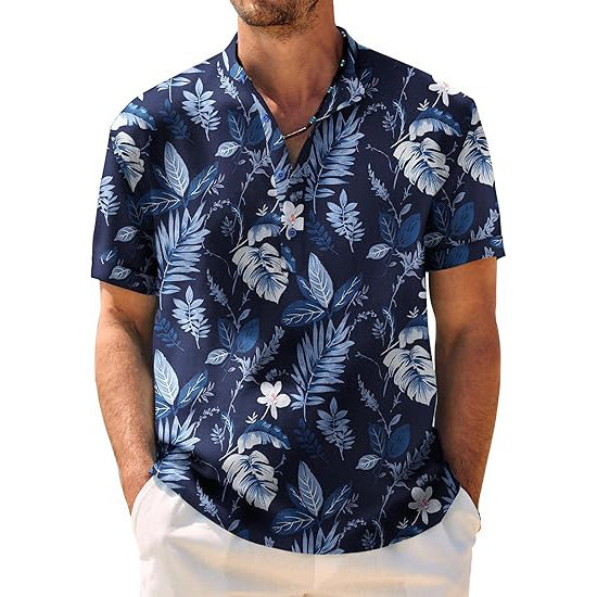 Men's Casual Henley Shirt Band Collar Short Sleeve Shirt Summer Beach Hippie T-Shirt
