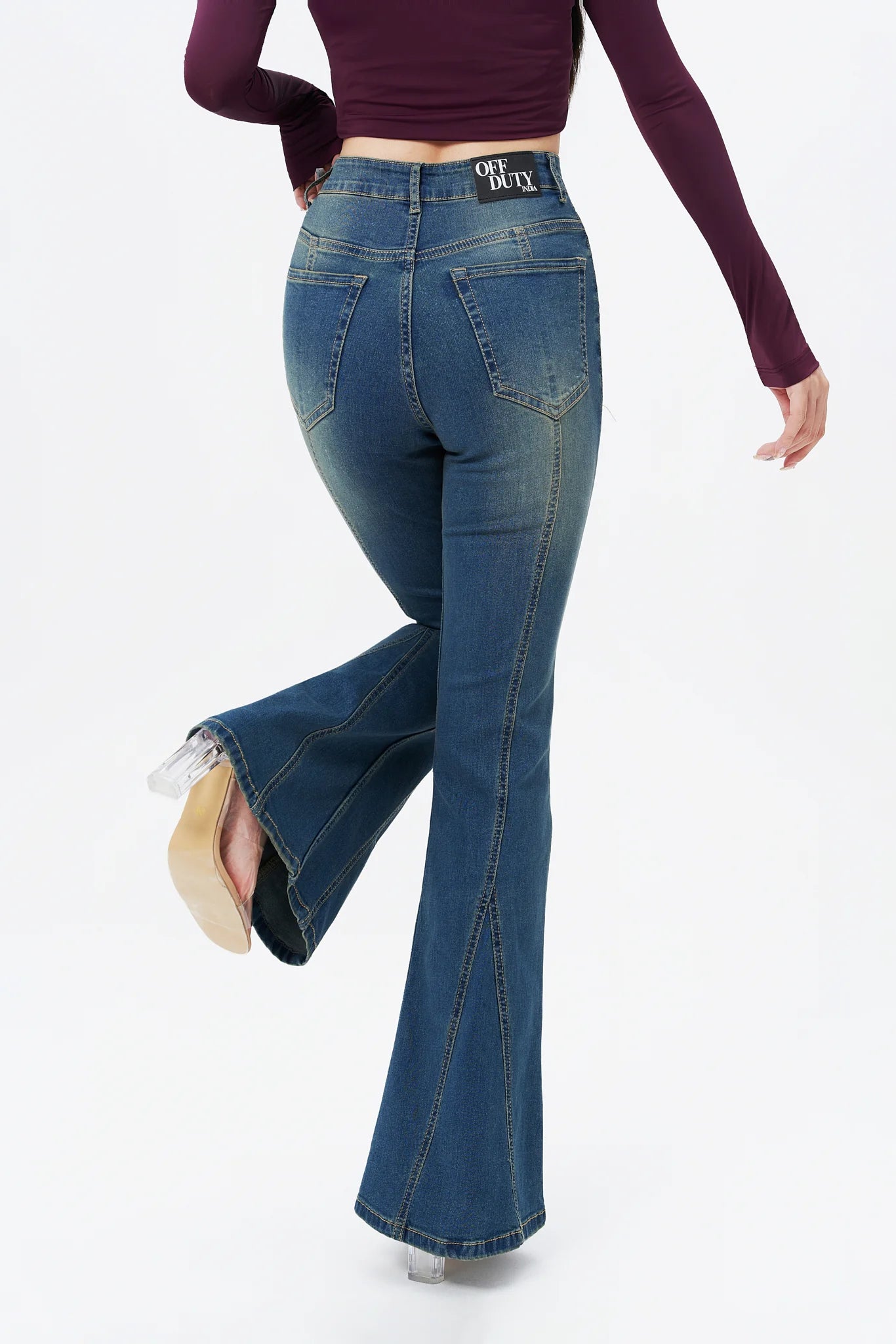 Bohemian Feels Raw Hem Stretch Flare Jeans