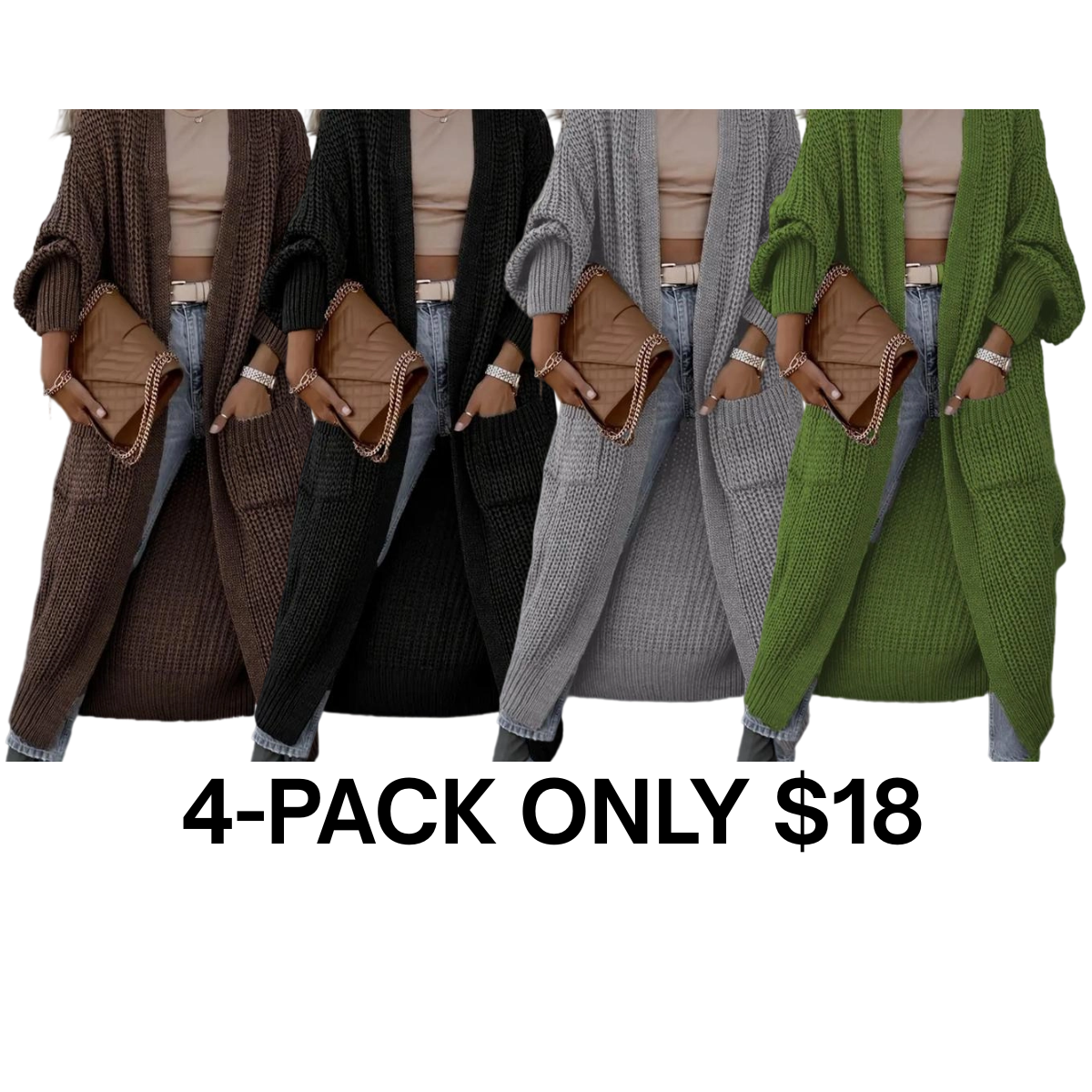 Women's Long Knit Cardigan with Pockets