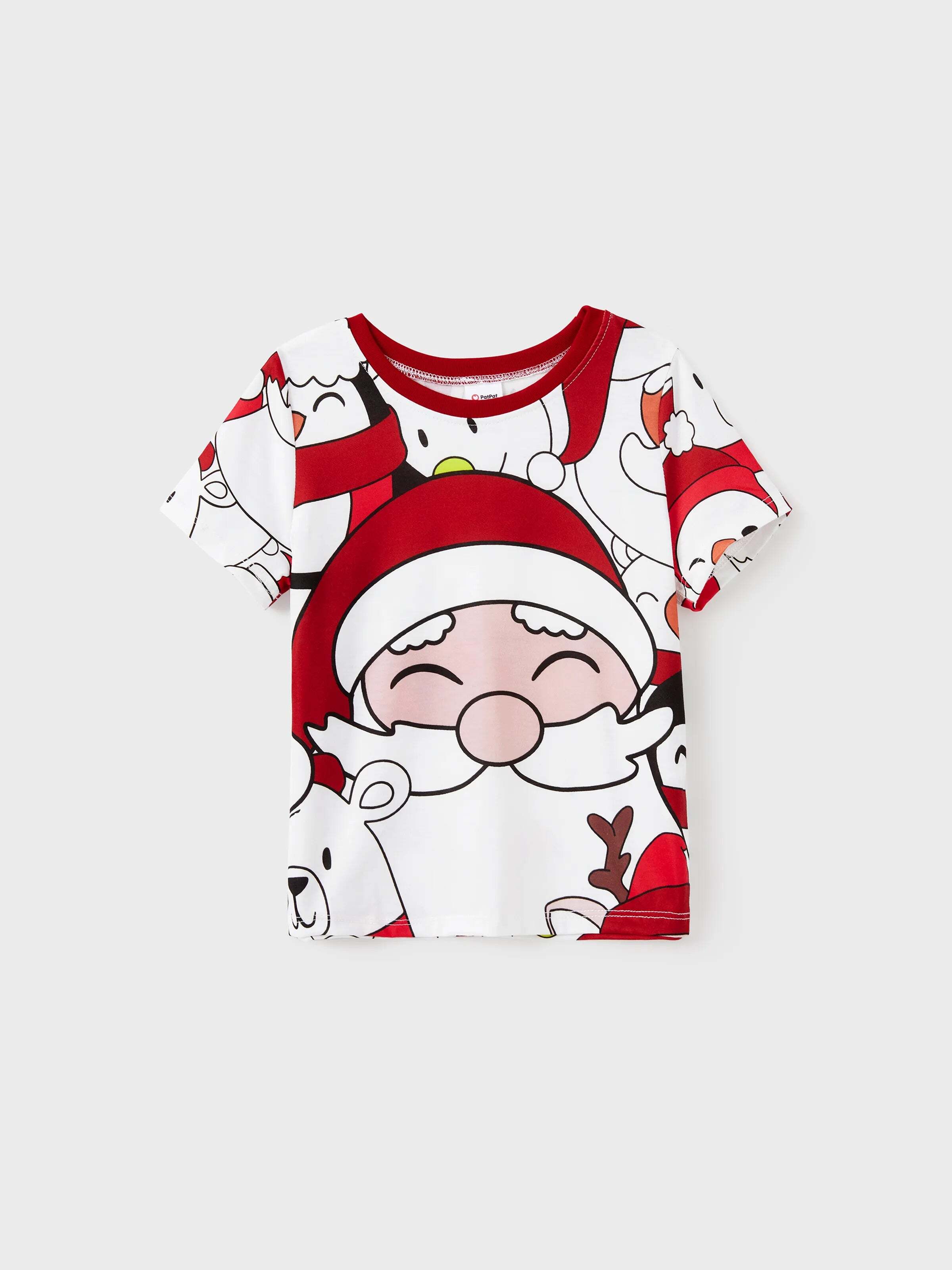Christmas Santa and Snowman Print Family Matching Short-sleeve Tops and Shorts Pajamas Sets White