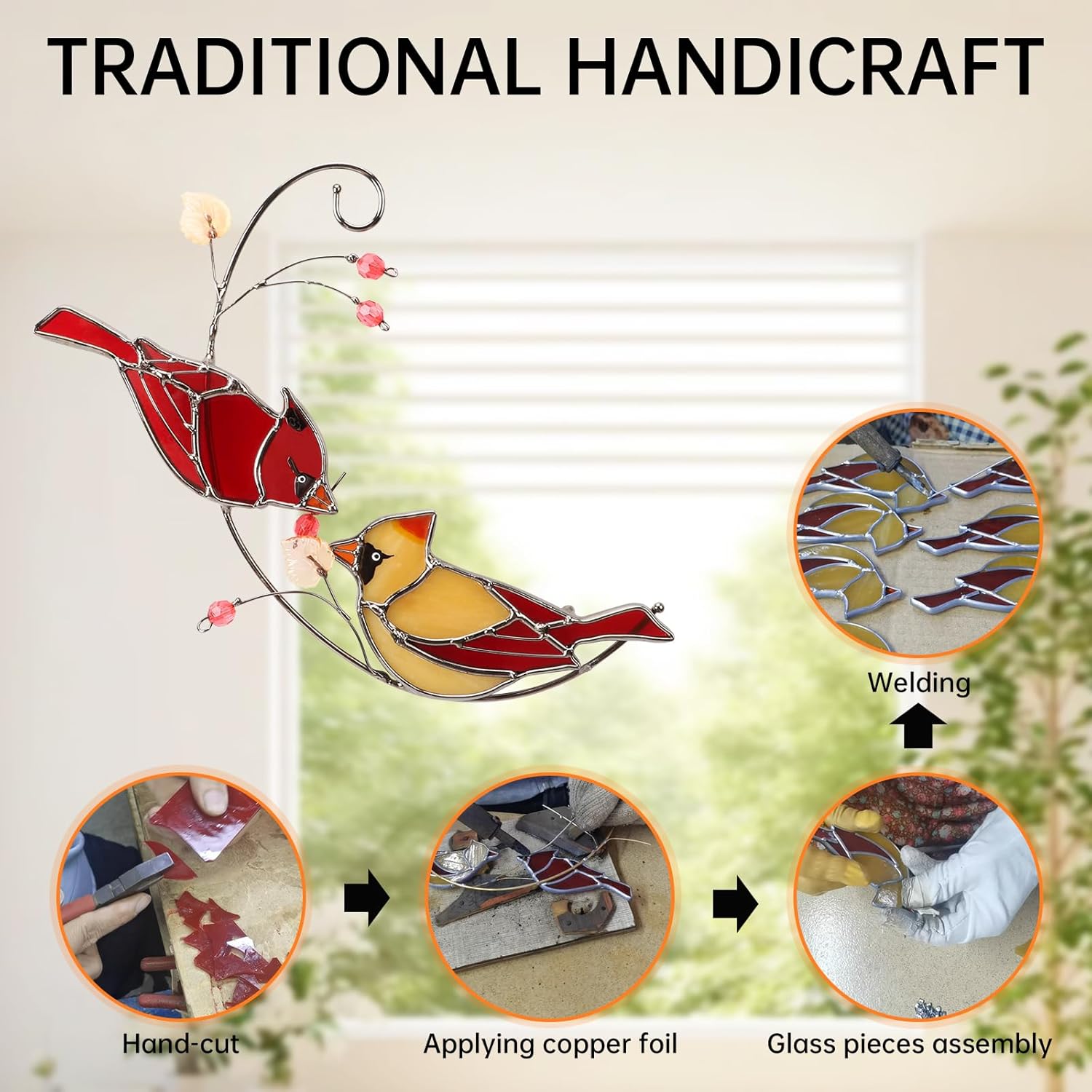 Cardinal Stained Glass Suncatcher