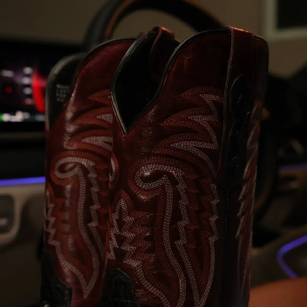 Black Caiman Leather Boots - Square Toe