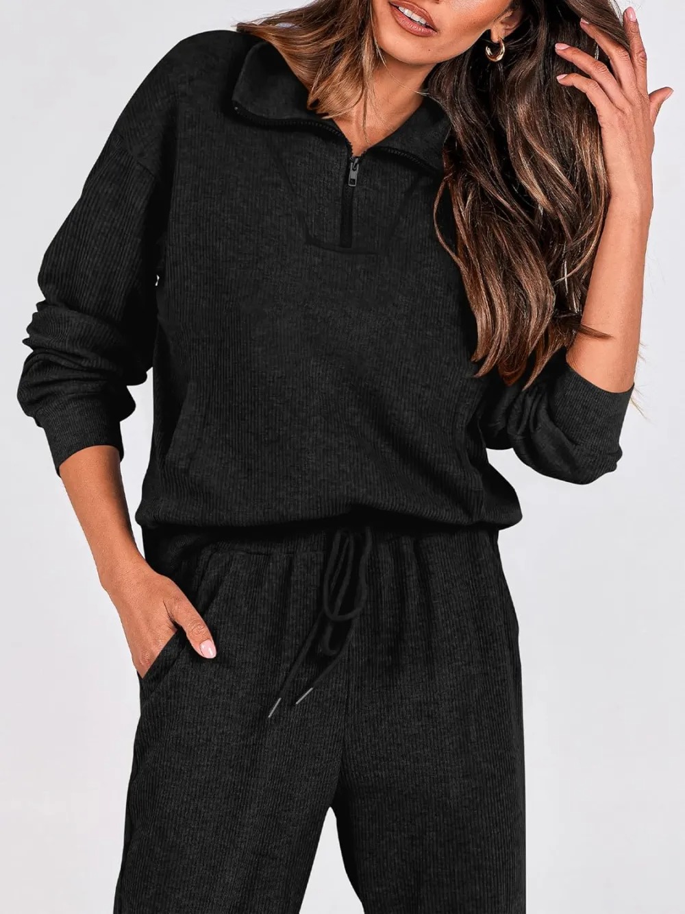 Women's Long Sleeve Half Zip Sweatshirt Sweatpants Lounge Set Sweatsuits with Pockets