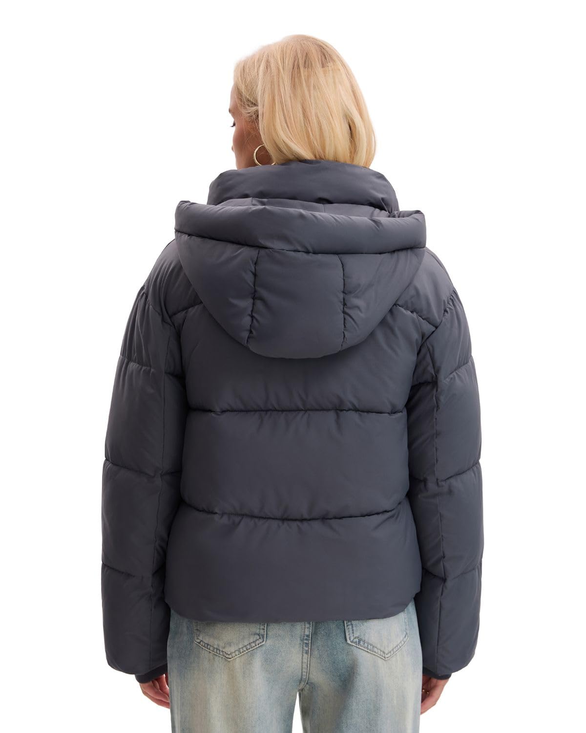 WarmCore Premium Short Puffer Jackets with Removable Hood & Optional Faux Fur Linging, Lady Casual Outerwear Longsleeves Zip Pockets Warm Quilted Coat