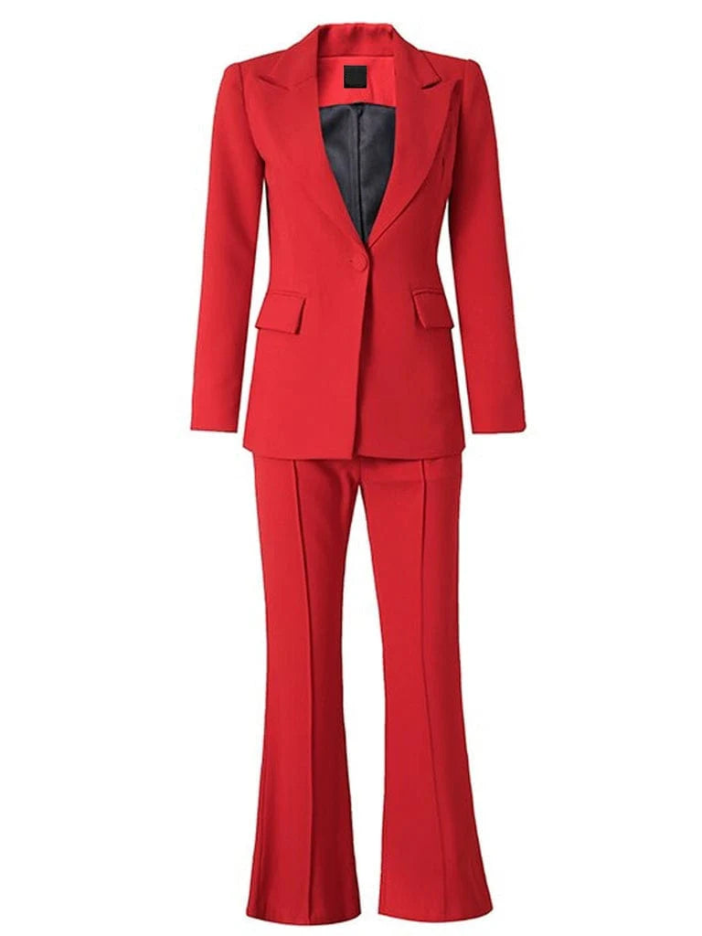 SoloveDress Red 2 Piece Peak Lapel Single Breasted Slim Fit Women's Suit