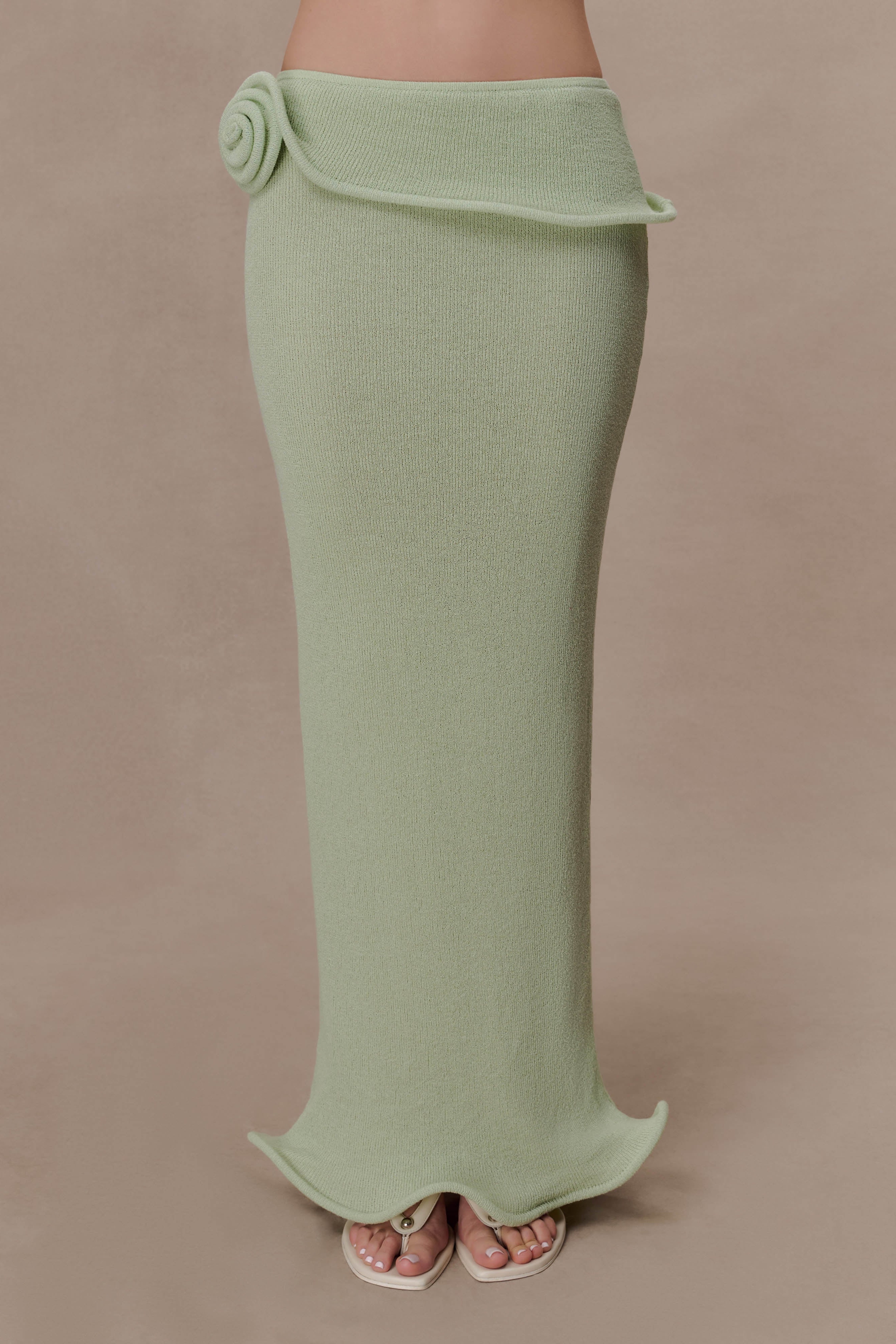 Green Knit Wired Maxi Skirt