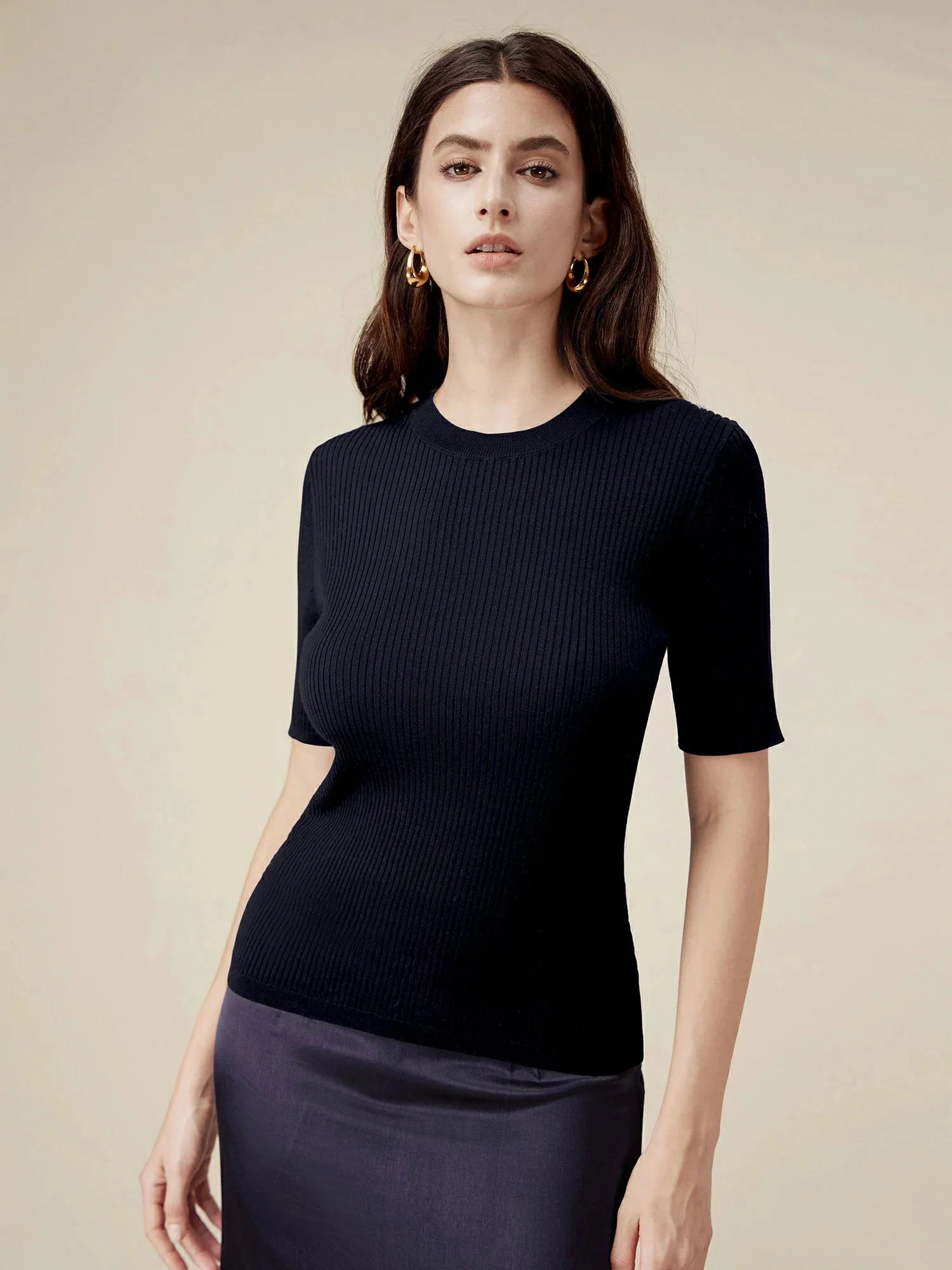 100% Lyocell Ribbed Knit Slim Fit Top