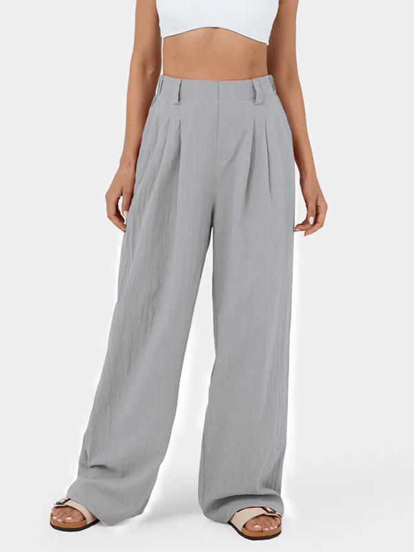 Pleated Solid Color Split-Joint Loose Wide Leg Trousers Pants