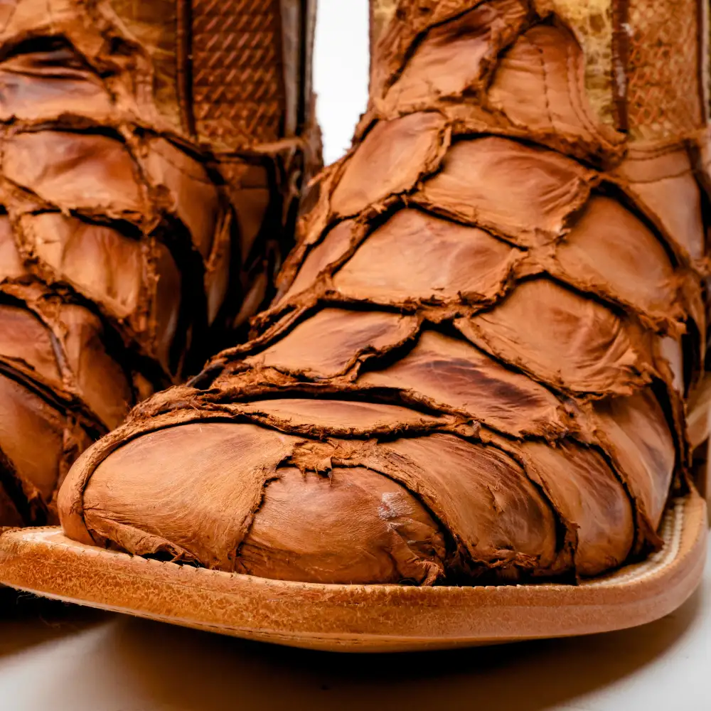 Tan Genuine Pirarucu Boots - Square Toe
