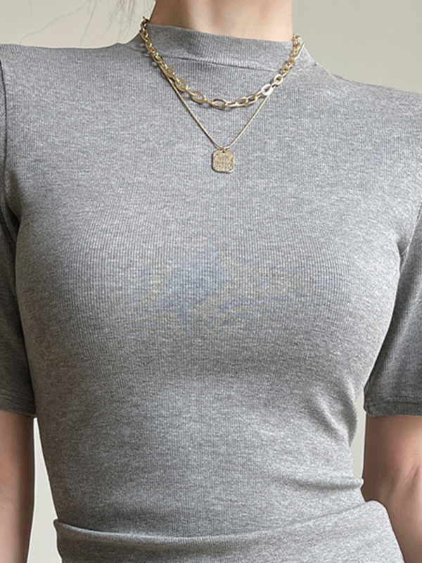 Solid Color Short Sleeves Skinny Round-Neck T-Shirts