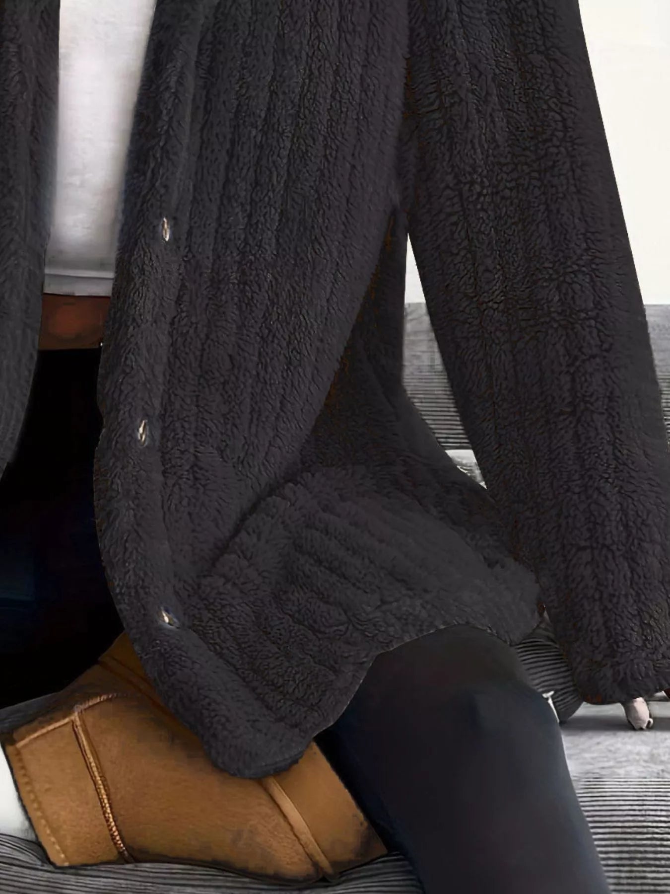 Full Size Fleece Button Up Hooded Outerwear Plus Size