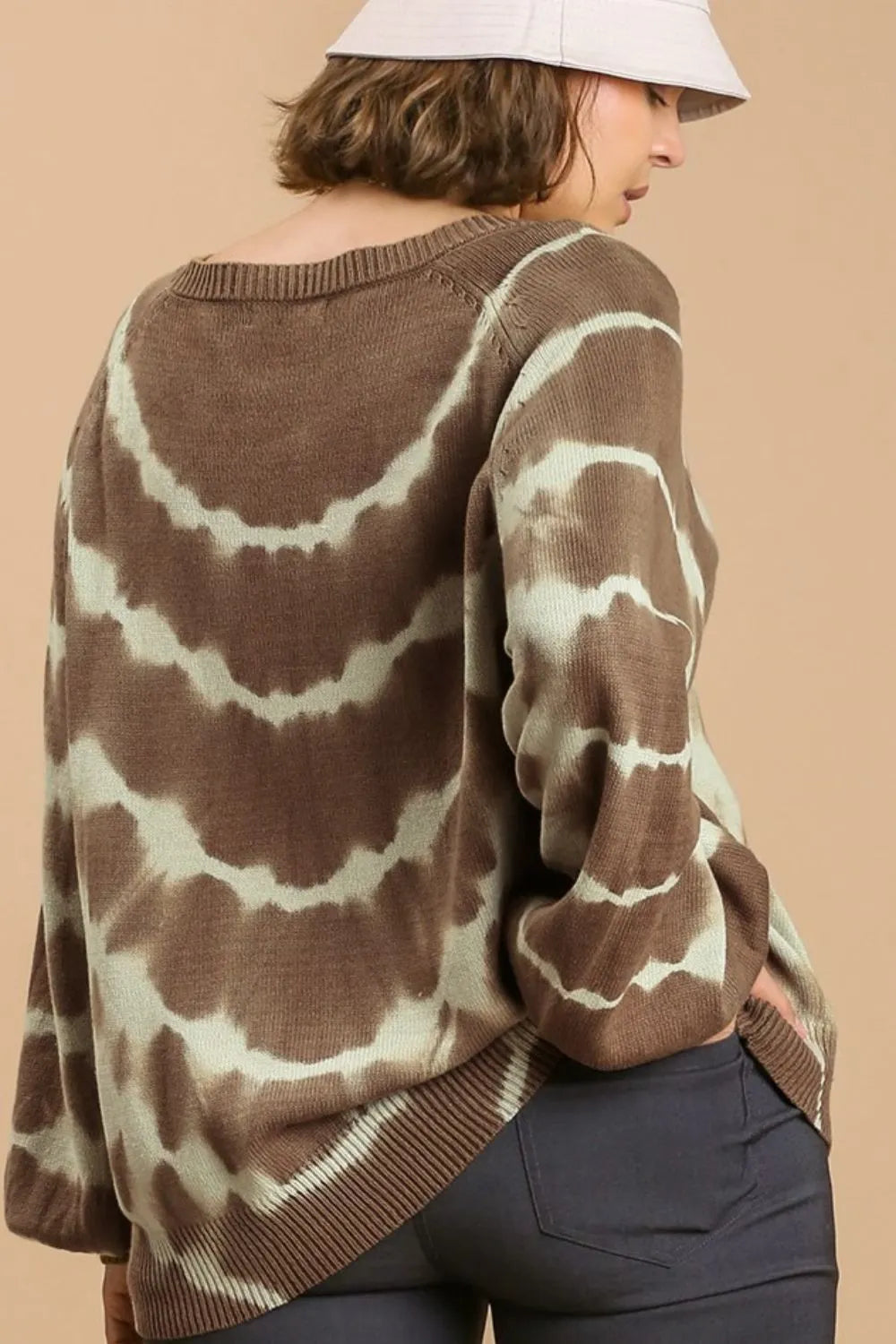 Full Size Ribbed Hem Tie Dye Round Neck Sweater Plus Size