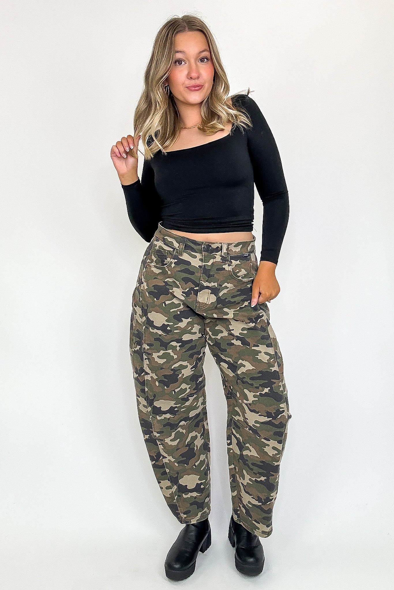 Rogue Terrain Camo Mid Waisted Barrel Leg Jeans