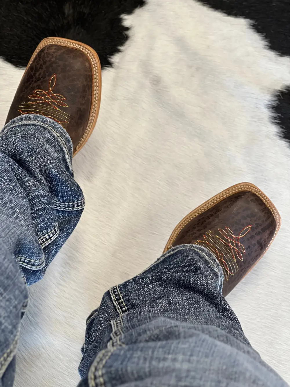 Men’s Brown Bull Hide Leather Boots With Dark Blue Shaft