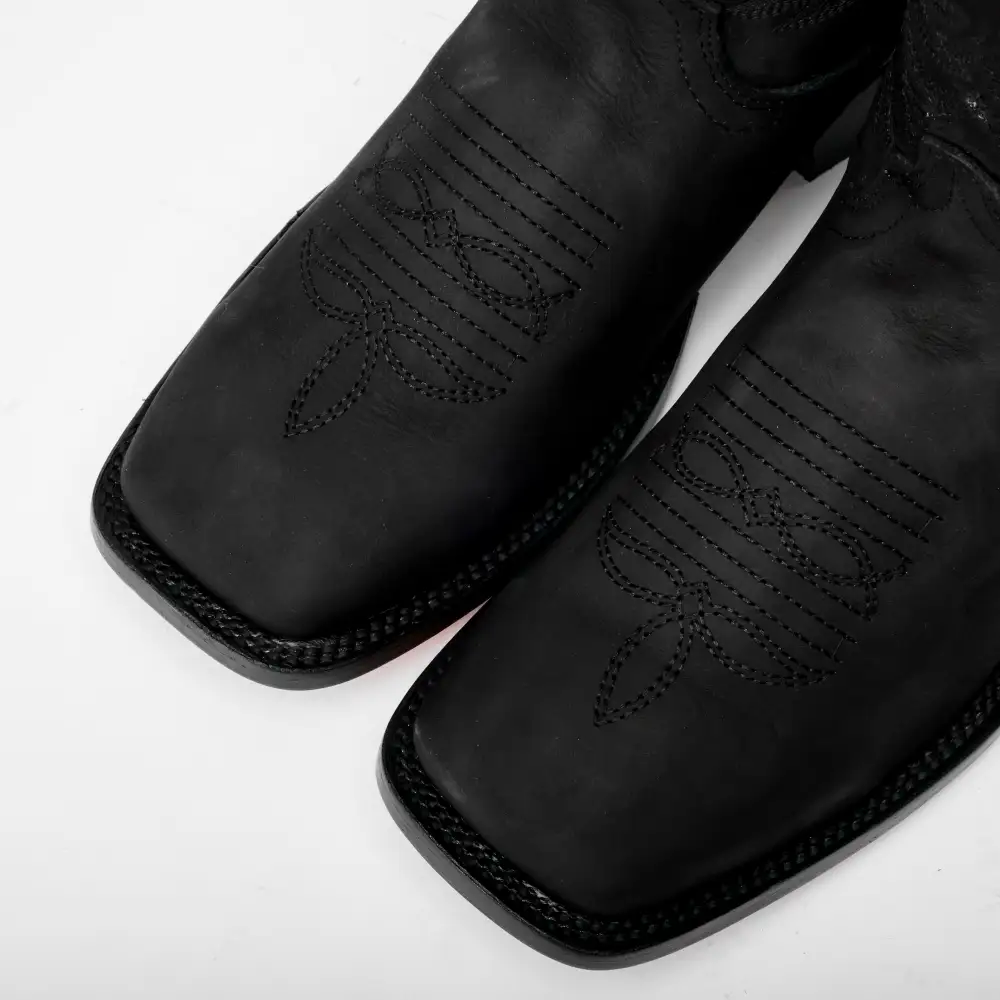 Matte Black Nobuck Leather Boots - Square Toe