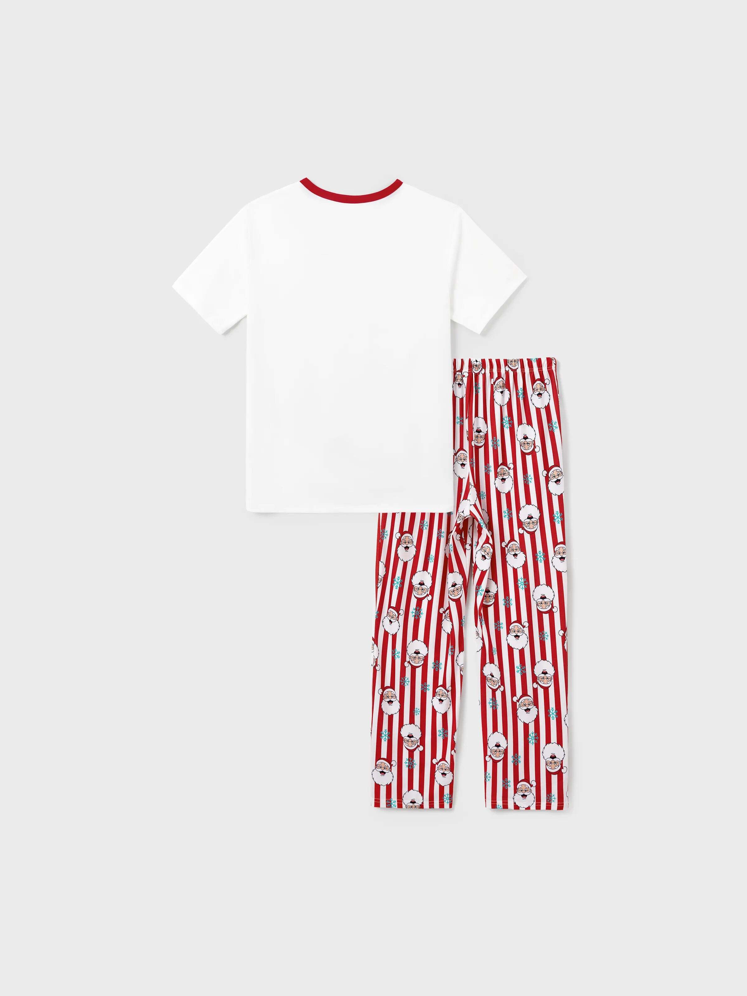 Christmas Matching Family Pajamas Set Santa Claus and Snowflakes Red Stripes PJS Red