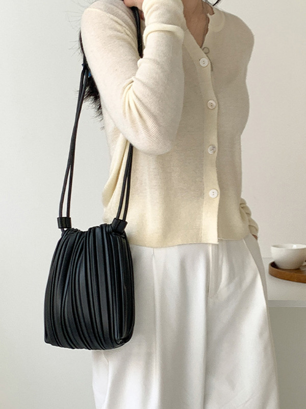 Drawstring Pleated Split-Joint Crossbody Bags