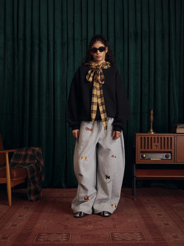 Unisex Embroidery Puppy Baggy Barrel Sweatpants