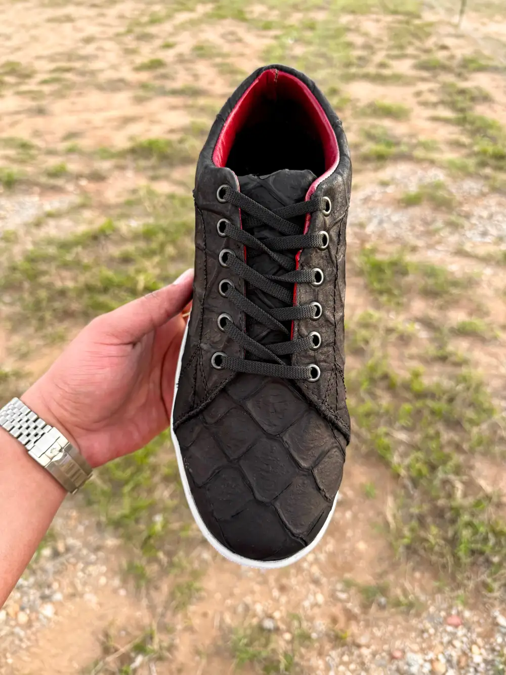 Matte Black Pirarucu Leather Shoes