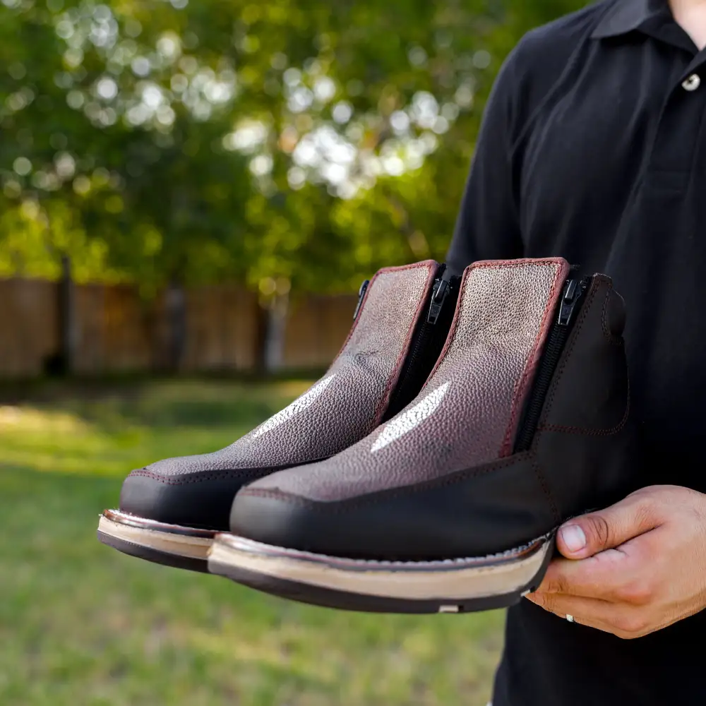 Brown Stingray Leather Botin With 3D Lightweight Soles - Square Toe